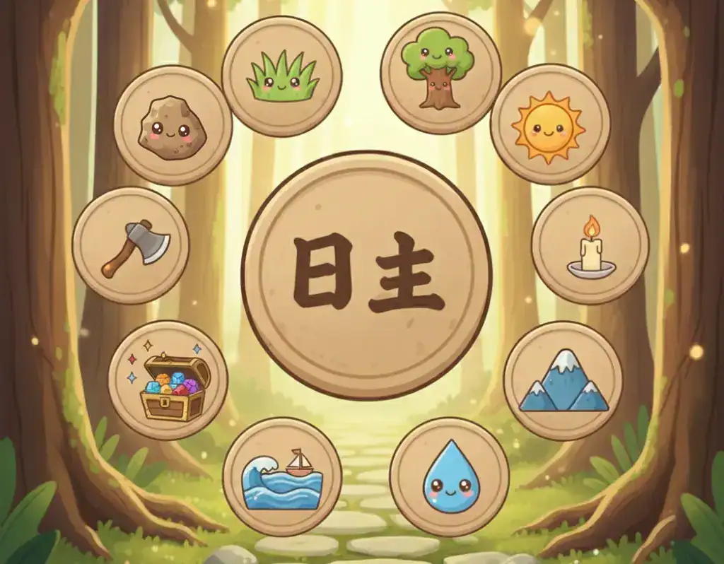 圖片說明:日主中可以分成 5 大分類, 10 種不同的屬性